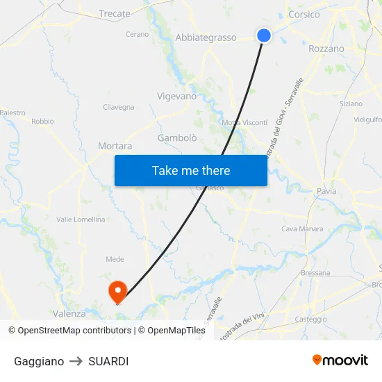 Gaggiano to Suardi map