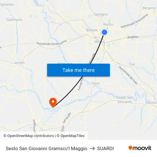 Sesto San Giovanni Gramsci/May 1st (Railway/M1) to Suardi map