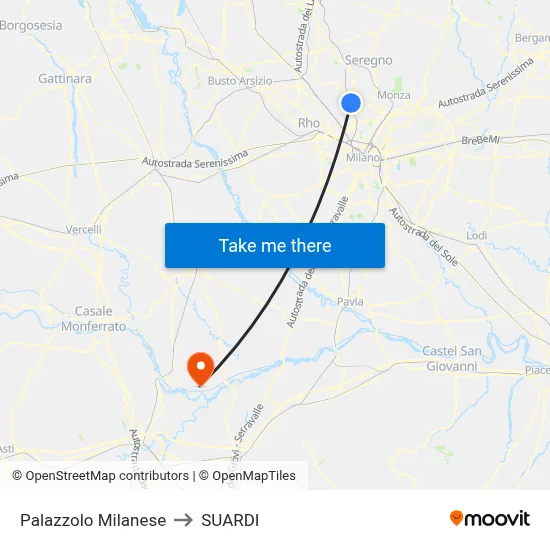 Palazzolo Milanese to Suardi map