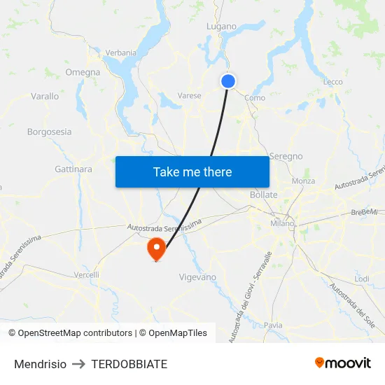 Mendrisio to Terdobbiate map