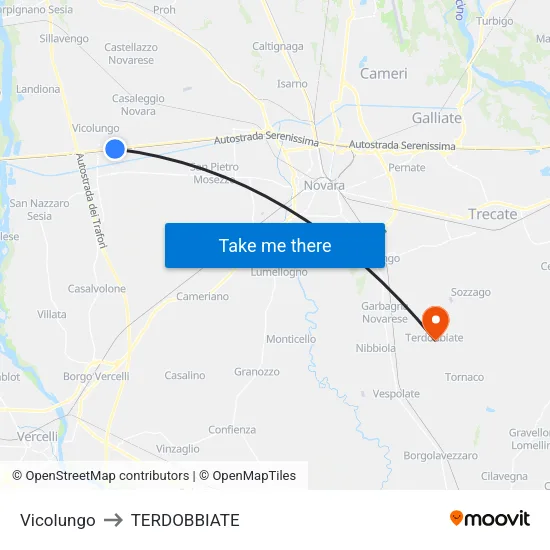 Vicolungo to TERDOBBIATE map