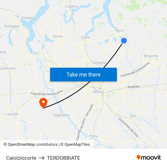 Calolziocorte to Terdobbiate map