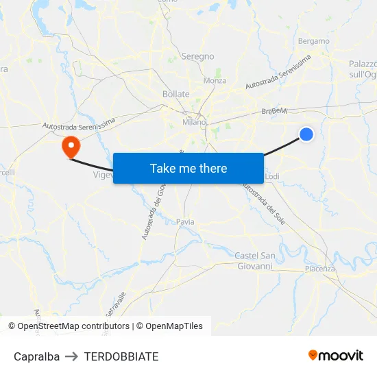 Capralba to Terdobbiate map