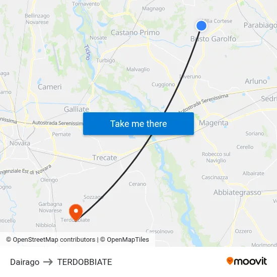 Dairago to Terdobbiate map