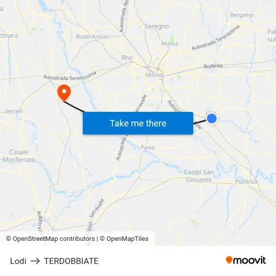 Lodi to Terdobbiate map