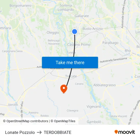 Lonate Pozzolo to Terdobbiate map