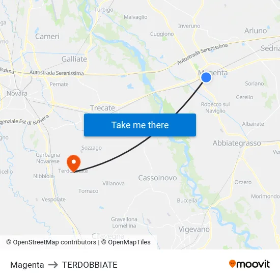 Magenta to Terdobbiate map