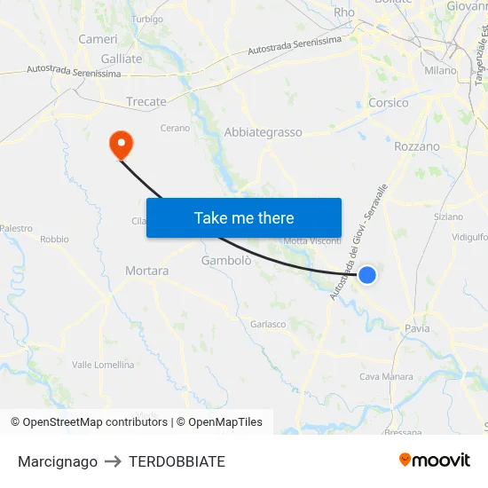 Marcignago to Terdobbiate map