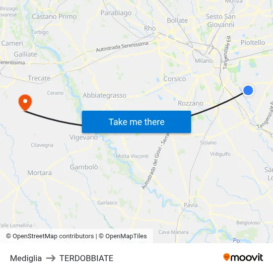 Mediglia to Terdobbiate map