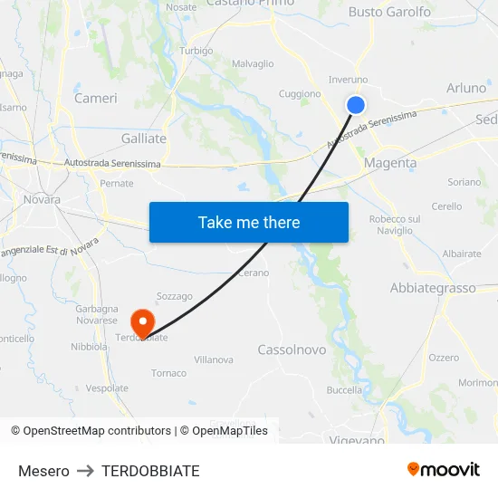 Mesero to Terdobbiate map