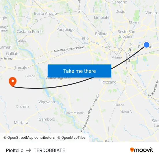 Pioltello to Terdobbiate map