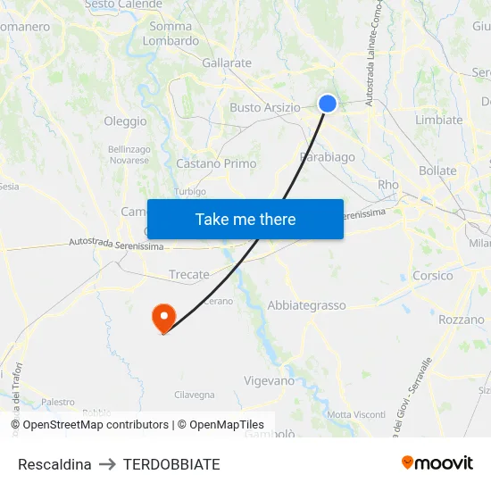 Rescaldina to TERDOBBIATE map