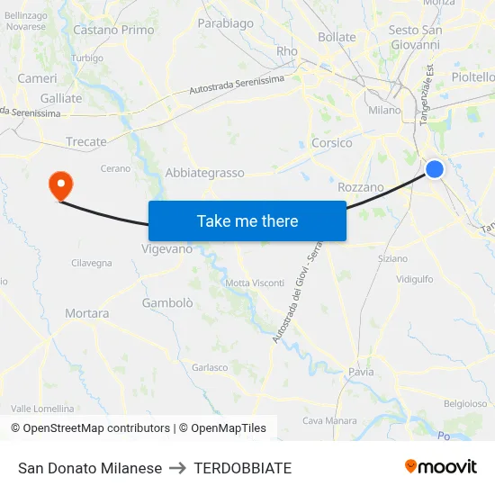 San Donato Milanese to Terdobbiate map