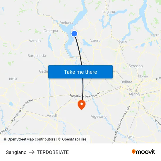 Sangiano to Terdobbiate map