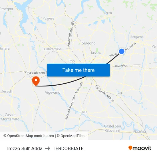 Trezzo Sull' Adda to Terdobbiate map