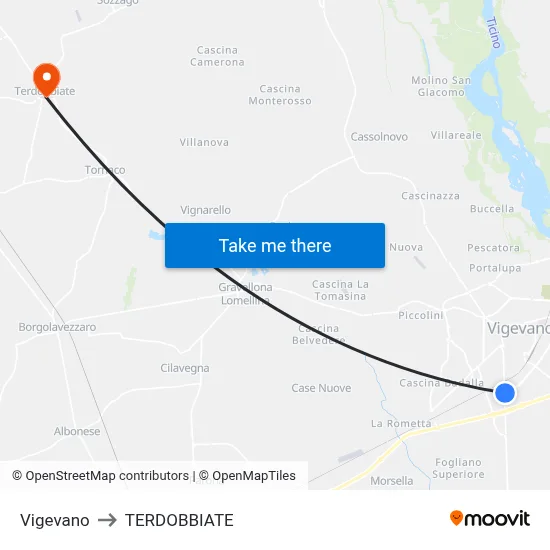 Vigevano to Terdobbiate map
