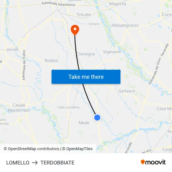 Lomello to Terdobbiate map