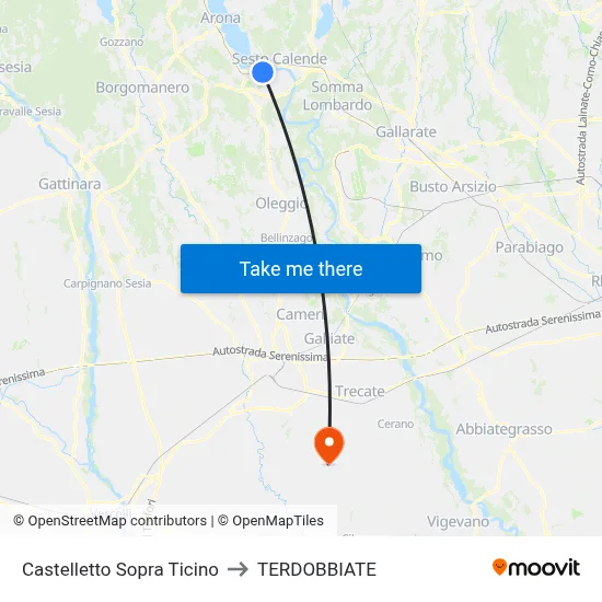 Castelletto Above Ticino to Terdobbiate map