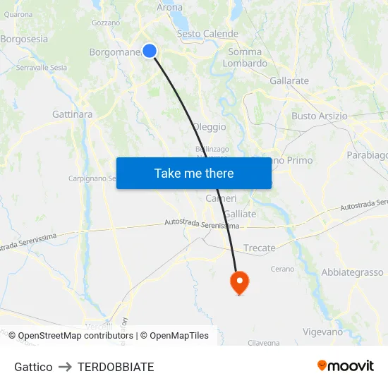 Gattico to Terdobbiate map