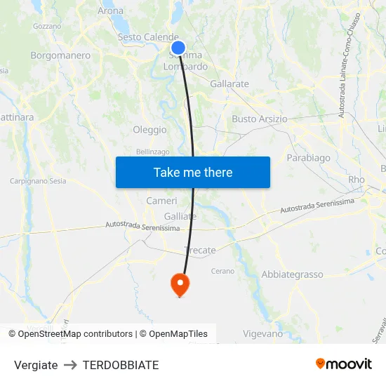 Vergiate to Terdobbiate map