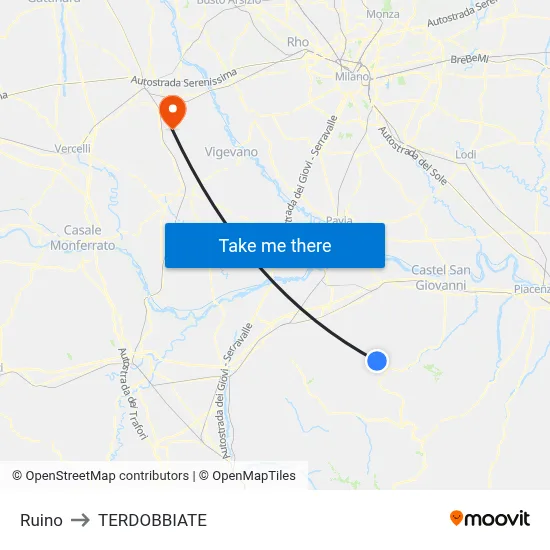 Ruino to Terdobbiate map
