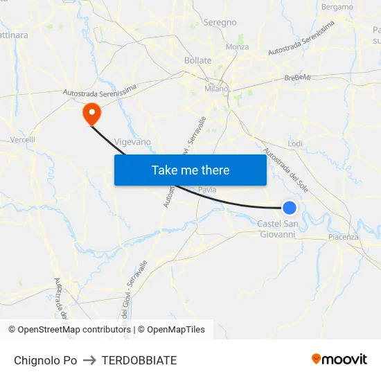 Chignolo Po to Terdobbiate map