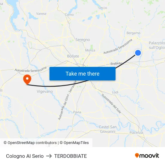 Cologno Al Serio to Terdobbiate map