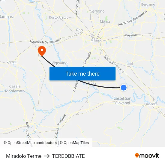 Miradolo Terme to Terdobbiate map