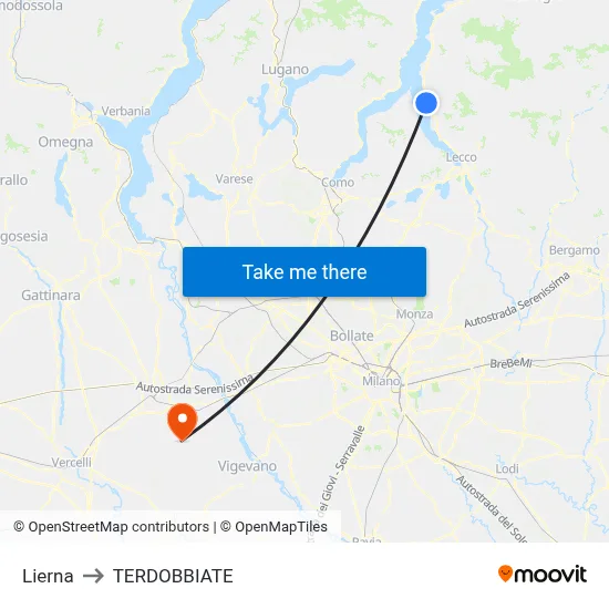 Lierna to Terdobbiate map