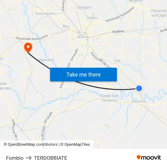 Fombio to Terdobbiate map