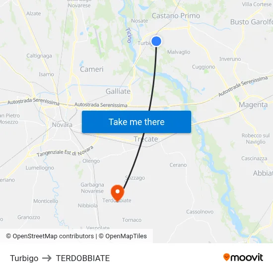 Turbigo to Terdobbiate map