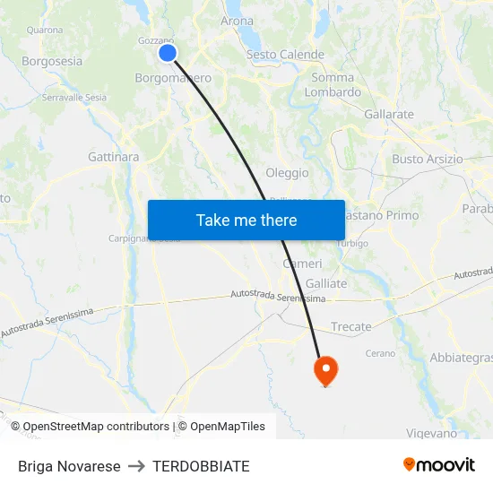 Briga Novarese to Terdobbiate map