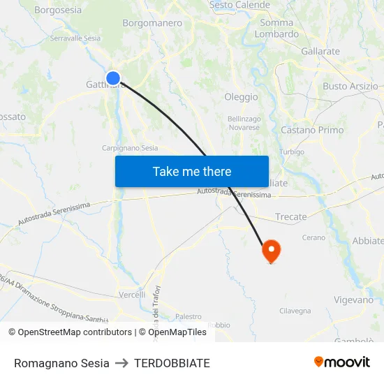 Romagnano Sesia to Terdobbiate map