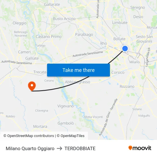 Milan Quarto Oggiaro to Terdobbiate map