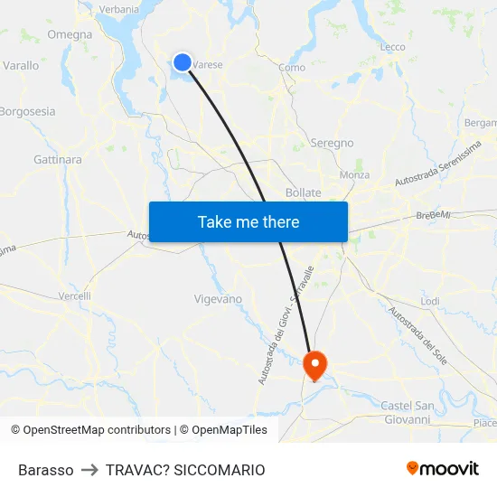 Barasso to Travacò Siccomario map