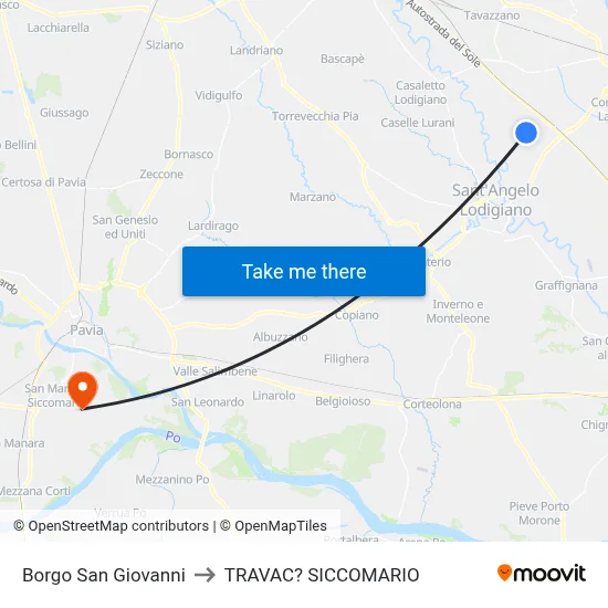San Giovanni Borough to Travacò Siccomario map