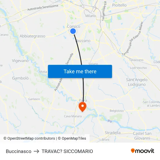 Buccinasco to Travacò Siccomario map