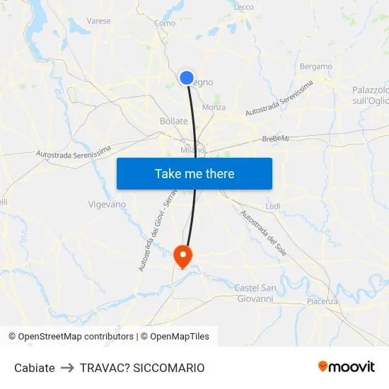 Cabiate to Travacò Siccomario map