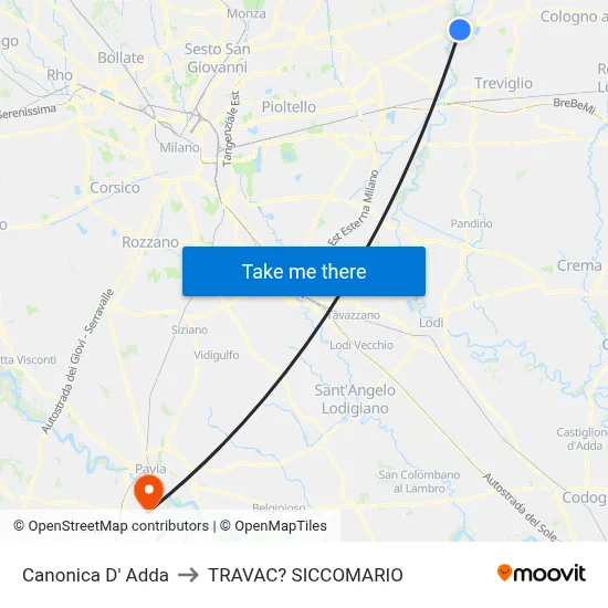 Canonica d'Adda to Travacò Siccomario map