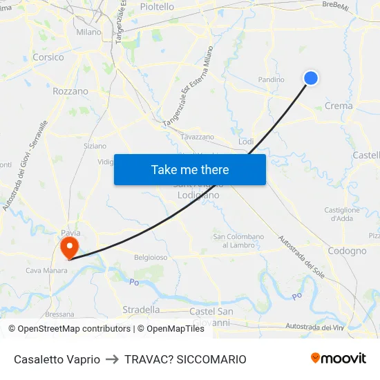 Casaletto Vaprio to Travacò Siccomario map