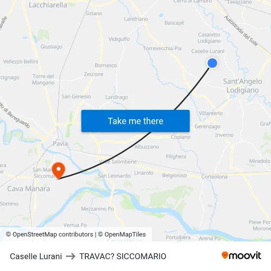 Caselle Lurani to Travacò Siccomario map