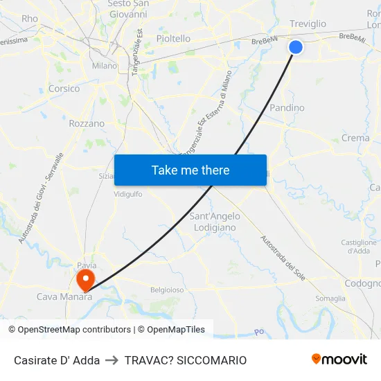 Casirate d'Adda to Travacò Siccomario map