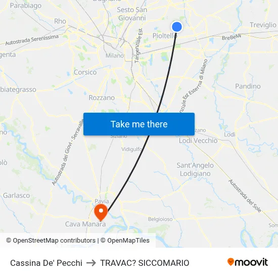 Cassina De' Pecchi to Travacò Siccomario map