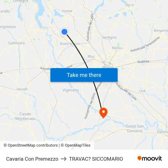 Cavaria con Premezzo to Travacò Siccomario map