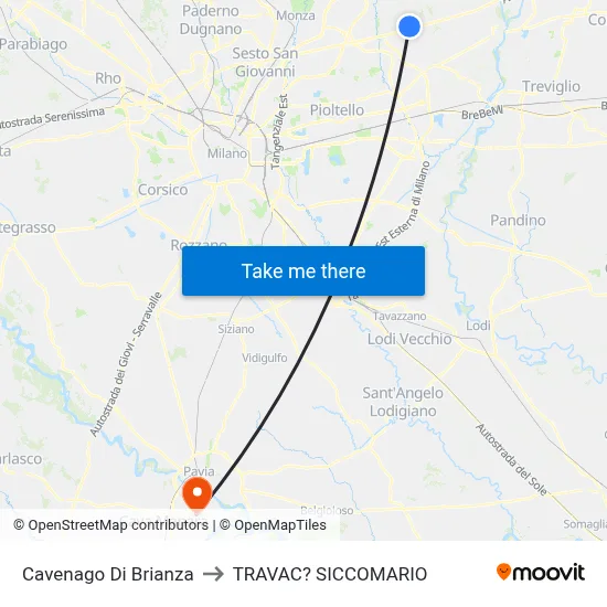 Cavenago di Brianza to Travacò Siccomario map