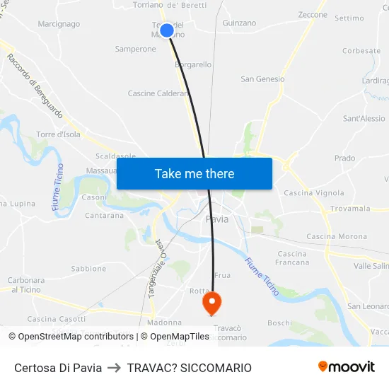 Certosa Di Pavia to Travacò Siccomario map