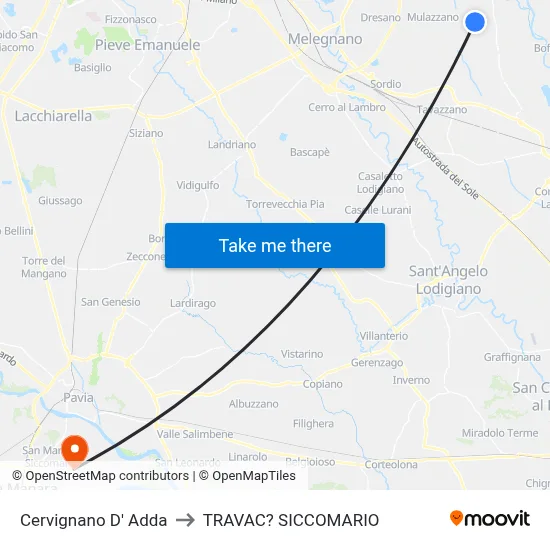 Cervignano d'Adda to Travacò Siccomario map