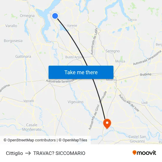 Cittiglio to Travacò Siccomario map