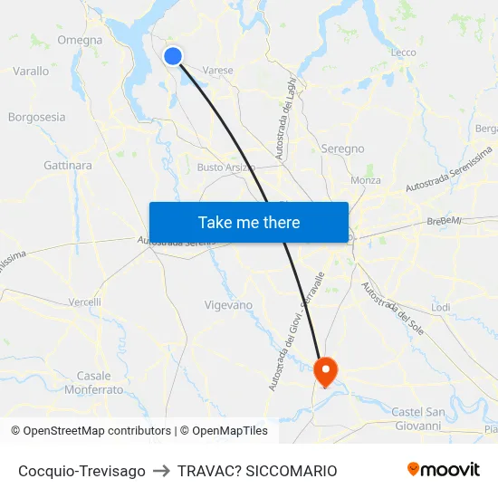 Cocquio-Trevisago to Travacò Siccomario map