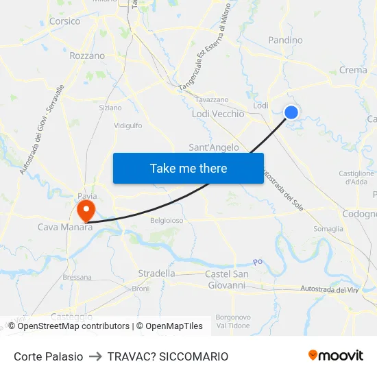 Corte Palasio to Travacò Siccomario map